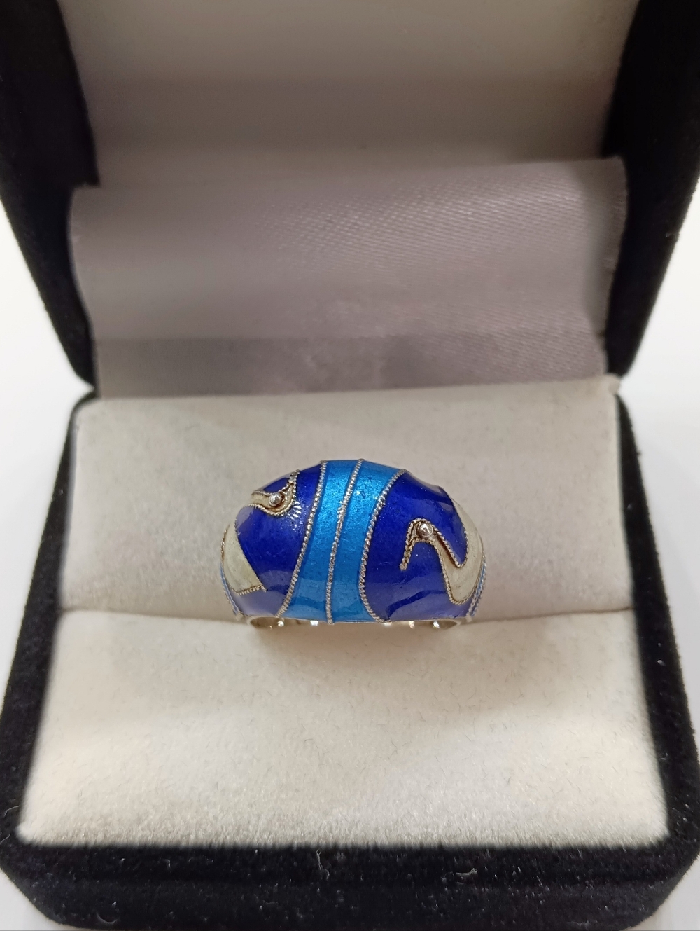 Vintage Enameled Swans Ring Signed Silver Adjustable Chinese Export